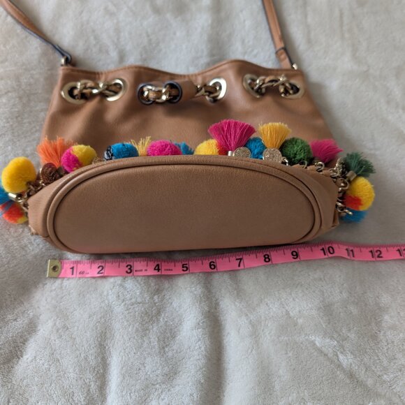 ALDO pom pom tassel bucket purse - tan and colorful - Picture 11 of 12